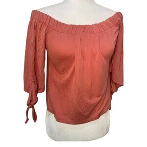 ALYA Off Shoulder Top with Balloon Sleeves & Tie - XS